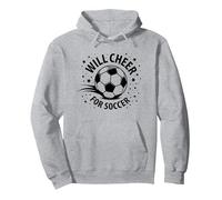 Will Cheer for Soccer: Balón Deportivo Animado para fanáticos, mamá del fútbol Sudadera con Capucha, Unisex para Adultos, Gris Jaspeado, XXL