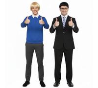 Will & Jay Disfraz dúo - Jersey escolar azul y traje negro con 2 corbatas escolares, gafas geek y peluca rubia - Divertido disfraz de Halloween para adultos (S Will XS Jay)