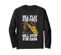 Will Play for Free Saxofón Jugador Saxofón Manga Larga