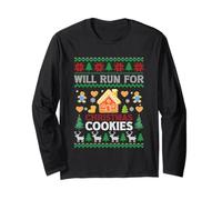 Will Run For Christmas Cookies Workout Running Xmas Runners Manga Larga