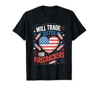 Will Trade Sister For Firecrackers Funny 4th Of July Boys Camiseta