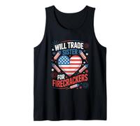 Will Trade Sister For Firecrackers Funny 4th Of July Boys Camiseta sin Mangas