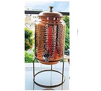 Will & Weaves - Dispensador de agua de cobre martillado puro con grifo, jarra de agua Matka con soporte, 5 litros