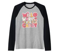Will Work for Candy - Paletas de Caramelo para niños, diseño de Oso Divertido Camiseta Manga Raglan