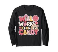 Will Work for Candy - Paletas de Caramelo para niños, diseño de Oso Divertido Manga Larga