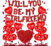 Will You Be My Girlfriend - 539 globos rojos de compromiso, decoración de papel de aluminio, globos con forma de corazón, globos con pétalos de rosa para aniversarios, propuesta de matrimonio, San