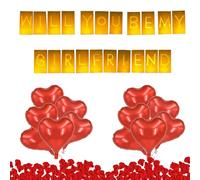 Will You Be My Girlfriend - Kit de confesión romántica con 21 letreros, 12 globos Hert, 24 velas LED, 1000 pétalos de rosa, decoraciones de propuestas, celebraciones románticas del día de San Valentín
