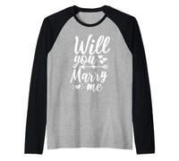 Will You Marry Me Arrow Heart Engagement Recién casados Coincidencia Camiseta Manga Raglan