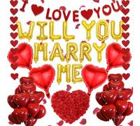 Will You Marry Me Decoración - 545 piezas de propuesta de matrimonio de compromiso, juego de decoración de globos de látex, pancartas, corazones, hojas de rosas, decoración con corazones de amor para