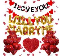 Will You Marry Me Globos - 338 Unidades I Love You Banner Gold Letras Globos de Corazón Decorativos y Pétalos de Rosa para Propuesta de Matrimonio Compromiso Día de San Valentín Fiesta Decoración