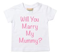 Will you marry My Mummy? Camiseta de color blanco rosa texto para bebé disponible en tamaños 0 - 6 meses a 14 - 15 años Propuesta blanco blanco Talla:5-6 años