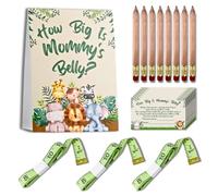 WillaBees Medir Mommys Belly Baby Shower Game How Big is Moms Belly? Juego de 63 piezas con temática de safari Baby Shower Paquete incluye signo 50 cartas de juego, 10 lápices, 2 cinta métrica para bebé Sprinkle