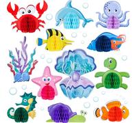 WILLBOND 12 Piezas Centro de Mesa de Panal de Criatura Marina Decoración de Mesa de Panal con Tema Oceánica Panal de Sirena Pescado para Cumpleaños Baby Shower Suministros para Fiesta