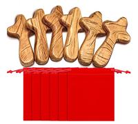 WILLBOND 12 piezas pequeñas de mano de madera de pino con bolsa de terciopelo rojo, cruces de bolsillo de madera para oración tamaño palmera, regalo cristiano