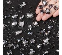 WILLBOND 156 Diamantes de Imitación de Coser de Vidrio Transparente Diamantes de Imitación de Espalda Plana con Engaste de Diente de Metal Cristales Pedrería de Garra Formas Mixtas de Costura (Gris)