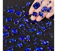 WILLBOND, 156 piezas de diamantes de imitación de cristal para coser, garra plana de metal, gemas de cristal acrílico para costura en ropa, manualidades, zapatos, vestidos, joyería, Azul cobalto