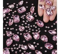 WILLBOND, 156 piezas de diamantes de imitación de cristal para coser, garra plana de metal, gemas de cristal acrílico para costura en ropa, manualidades, zapatos, vestidos, joyería, Rosa claro