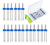 WILLBOND 18 Agujas Gemelas de Máquina Coser Agujas Dobles Agujas Gemelas de Estiramiento con Caja Plástico, Enhebrador Automático de Agujas para Máquina, 3 Tamaños Mixtos 2,0/90, 3,0/90, 4,0/90