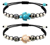 WILLBOND 2 Regalos Pulseras de Coincidente Significado Distancia Promesa Amistad Hecho a Mano para Mejor Amigo Pareja Niña Amante, Pulseras de Cordón Ajustables con 1 Tarjeta de Deseo (Tortuga)