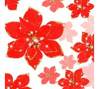 WILLBOND 36 Flores de Nochebuena Brillantes de Navidad 3 Tamaños Flores Artificiales de Boda Decoración Adorno de Navidad para Árbol de Navidad Año Nuevo (Rojo, 3 Pulgadas, 4 Pulgadas, 6 Pulgadas)