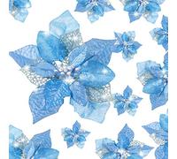 WILLBOND 36 Piezas de Flores de Pascua de Navidad con Purpurina para decoración de Boda, árbol de Navidad, Año Nuevo (Azul)