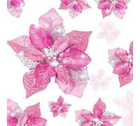 WILLBOND 36 Piezas de Flores de Pascua de Navidad con Purpurina para decoración de Boda, árbol de Navidad, Año Nuevo (Rosa)