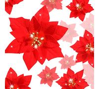 WILLBOND 36 Piezas Flores de Navidad Boda de Artificial de Purpurina de Nuevo Deseo de Festivo Poinsettia Purpurina Adorno de Árbol de Navidad, 3/4/ 6 Pulgadas(Rojo, Estilo B)
