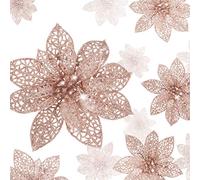 WILLBOND 36 Piezas Flores de Poinsettia de Lentejuelas de Navidad Flores Artificiales de Boda de Lentejuelas Adornos de año Nuevo árbol de Navidad (Oro Rosa)