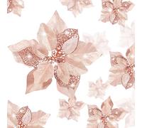 WILLBOND 36 Piezas Flores Poinsettia Artificiales Brillantes de Navidad Decoraciones, Adornos de Año Nuevo Árbol de Navidad Boda (Oro Rosa)