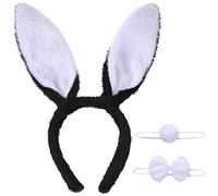 WILLBOND Accesorios de Disfraz de Conejito Cosplay Diadema de Felpa de Orejas de Conejo de Pascua Cola y Lazo de Conejo para Adultos Favor Fiesta Pascua o Decoración(Blanco y Negro)