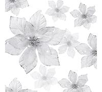 WILLBOND Flores de Poinsettia Lentejuelas de Navidad Flores Artificiales de Lentejuelas de Boda Adornos de España de Navidad de Año Nuevo (Plata, 24)