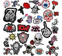 WILLBOND Juego de 30 Parches de Banda de Rock Punk Parche de Planchado de Bordado Patrón de Bola de Ojo Calavera para Chaquetas Halloween Sombrero Ropa Bolsas Decoración