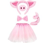 WILLBOND Juego de Disfraz de Cerdo Set de Disfraz de Falda Tutú Kit de Disfraz de Animal Accesorios de Falda Tutú Pajarita Cola Nariz Orejas de Cerdo para Niños (M)