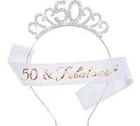 WILLBOND Juego de Disfraz Feliz Cumpleaños, Incluidos Tiara de Cristal Corona de Cumpleaños y Faja para Favores de Cumpleaños(Estilo de 50 años)