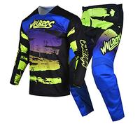 Willbros Combo de Pantalones y Jersey de Motocross MX Hombres Motocicleta Fuera de la Carretera Bicicleta Sucia Ciclismo Equitación Carreras BMX ATV Amarillo Azul (Jersey M Pantalones 32)