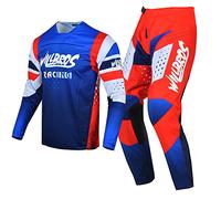 Willbros Juego de Engranajes MX Pantalones de Camiseta de Motocross Traje Hombres Bicicleta Sucia Mujeres Fuera del Camino Montando Adulta Rojo Azul (Jersey M Pants 32)