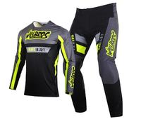 Willbros Motocross MX Pantalones Camiseta Combinación Pantalón Jersey Moto Motocicleta de Enduro BMX MTB Unisex Adulto Gris Amarillo (Jersey M Pants 32)