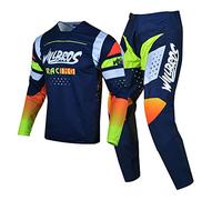 Willbros Pantalones de Camiseta de Motocross Traje Hombres Bicicleta Sucia Gear Set MX Fuera del Camino Montando Adulta Ropa de Carrera Azul Blanco Amarillo (Jersey XL Pants 36)