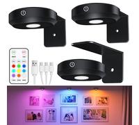 WILLED Lampara Pared Sin Cable, RGB De Color，Luz Led Adhesiva Sin Electricidad, Luces De Arte Inalámbricas Para Pinturas Y Marco, Iluminación De Tablero De Dardos, Control Remoto(Negro)
