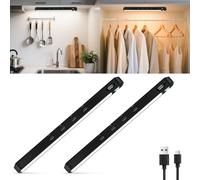 WILLED Luces de cocina para debajo del gabinete, 64 luces LED recargables para armario, luces con sensor de movimiento para interiores, 3 colores regulables, luces de armario para armario, escalera