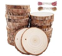 William Craft Rodajas de Madera Círculos 6-7 cm 30 pcs Discos de Madera Rebanada 10m Cuerda de Cáñamo Maderas Naturales Perforado Con Corteza de Árbol Para Manualidades