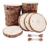 William Craft Rodajas de Madera Círculos 8-9cm 25 pcs Discos de Madera Rebanada 10m Cuerda de Cáñamo Maderas Naturales Perforado Con Corteza de Árbol Para Manualidades