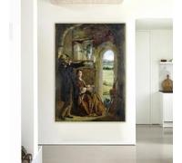 William Holman Hunt "Joven pareja observando un paisaje a través de una puerta" Lienzo impreso al óleo Decoración de pared para el hogar (80x120cm/Sin marco)