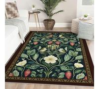 William Morris 60x120 Farmhouse Alfombra Lavable Resistente Manchas Area Alfombrilla Vintage botanico Strawberry Bird Floral Tapete for Comedor Under Table Cottagecore Oficina habitacion Infantil