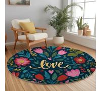 William Morris Alfombra Redonda 120 cm Flores Dibujadas A Mano Love Antideslizante Lavable Alfombra Redonda, Antideslizante Suave Ultrafina para Dormitorio, Habitación Infantil Cocina Alfombras