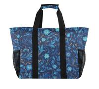 William Morris - Bolsa de playa grande plegable con estampado floral azul, resistente al agua con asas, William Morris Style Blue Floral Pattern, 1 size, Moda