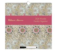 William Morris - Calendario familiar de pared 2026, planificador mensual de 5 columnas con bolígrafo, superposición lavable y listas de compras y tareas pendientes