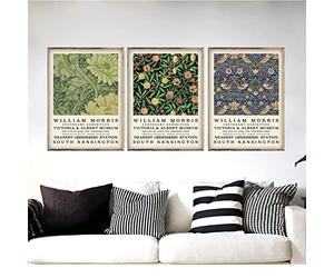 William Morris Canvas Print The Victoria and Albert Museum Exposición Poster London Underground Art Painting Wall Decor 30x40cm-3Pcs Sin marco