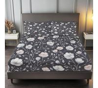 William Morris Flores Elegancia Sábana Bajeras Ajustables, Microfibra Sábana Bajera 160 x 200 cm, Gris Juego de Ropa de Cama Adecuada para Un Colchón con Una Altura de 30cm con Funda de Almohada