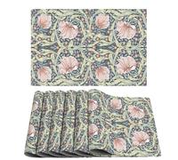 William Morris - Juego de 6 manteles individuales vintage florales botánicos, resistentes al calor, manteles individuales de lino rosa y azul, para mesa de comedor, decoración moderna de mediados de